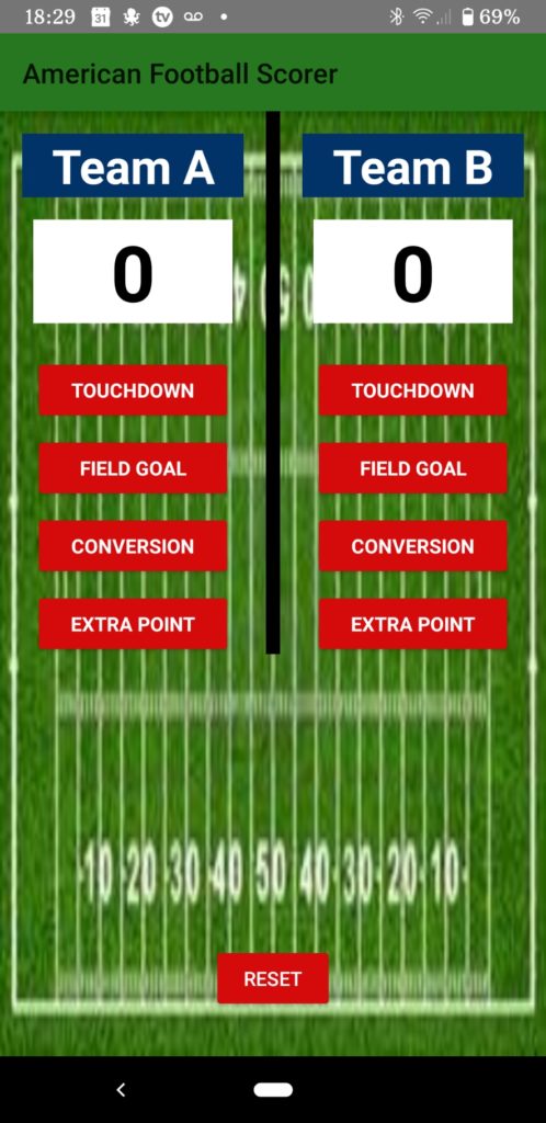 Visual representation of the American Football Scorer Screen